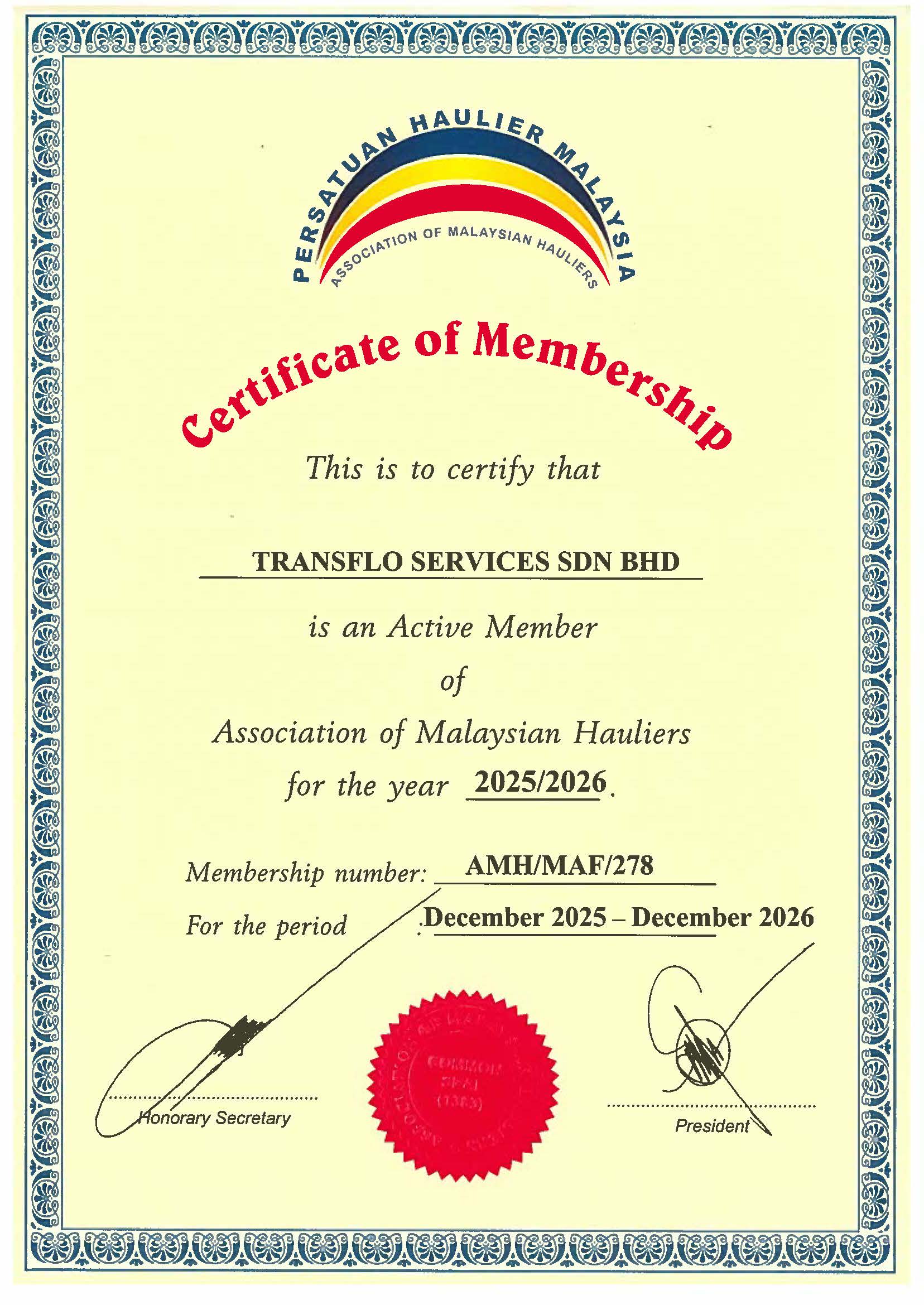 TRANSFLO Certification 2025